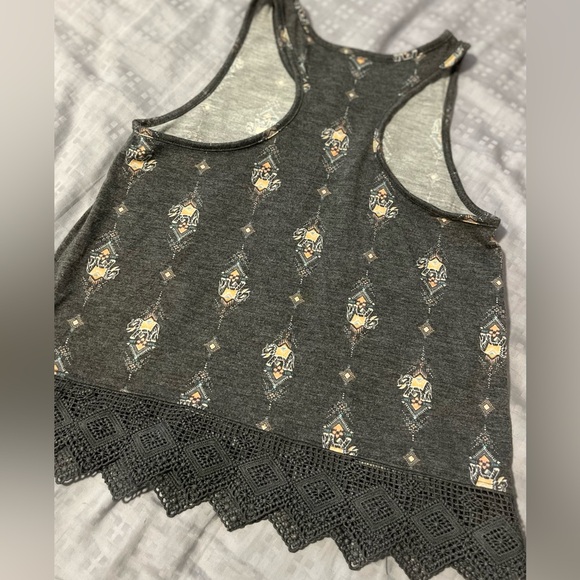 Mudd Girls 7/8 Med Racerback Tank Top Elephant Print Dark Gray w Lace Edge - Picture 7 of 7